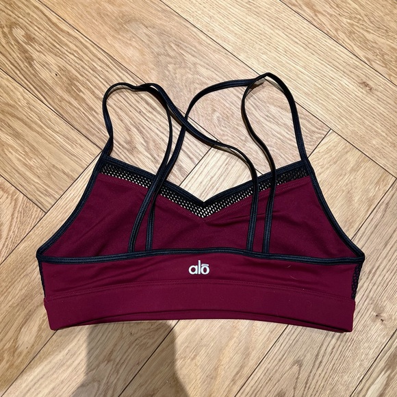 Alo Yoga Mesh Sports Bra, Maroon, Small - Picture 2 of 4